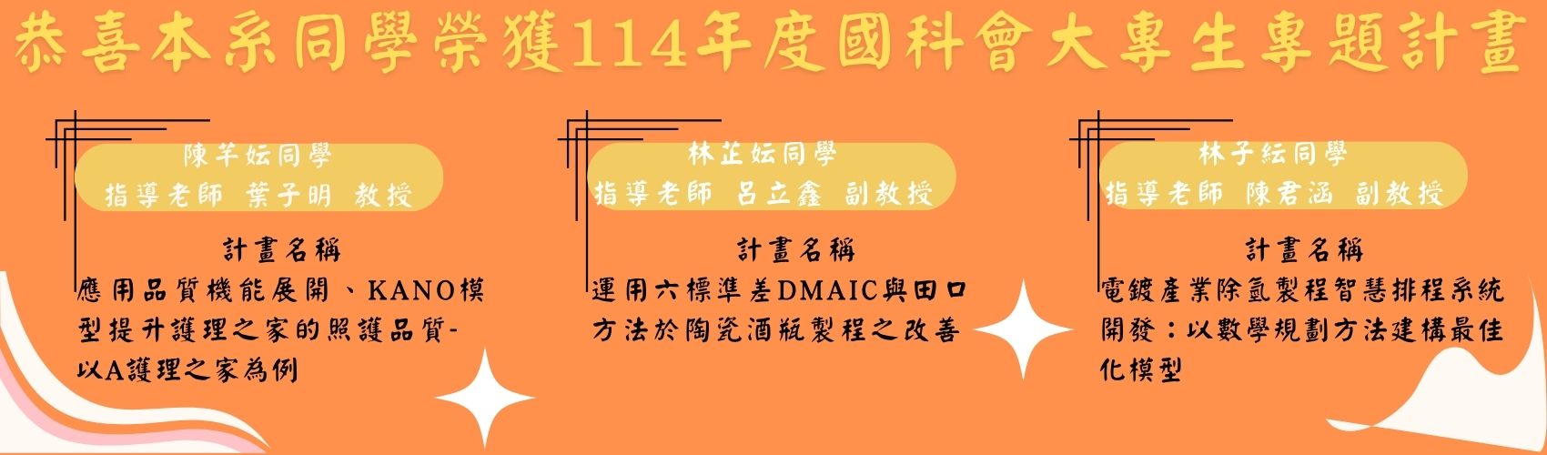 榮獲國科會114年度大專生計畫